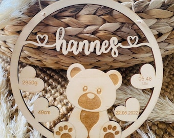Name plate with birth data made of wood, personalized gift for birth / baptism