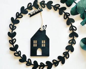 Bonita corona de puerta decorativa, decoración de ventanas, moderna, negra, minimalista, decoración escandinava Hygge dekoloop