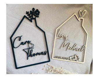 Hochzeitsgeschenk personalisiertes Haus mit Namen in deiner Wunschfarbe und Wunschdesign