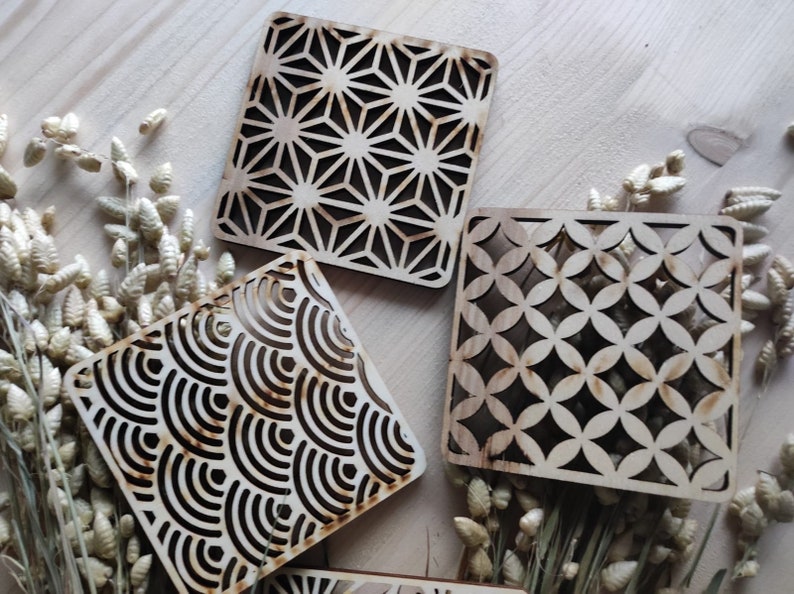 Geometric Pattern Coaster Geometric Wooden Coaster Set, Custom Color, Modern Table Decoration ...