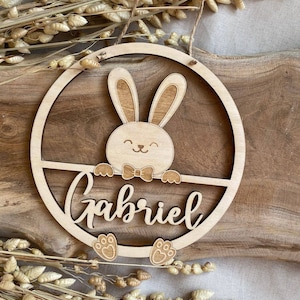 Personalized name sign, door sign, wooden sign, children&#39;s baby, gift, birth, baptism, birthday, rabbit, animal, godchild, children&#39;s room decoration