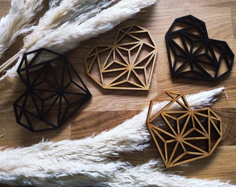 4x Herz Untersetzer Set aus Holz in Wunschfarbe, 4mm und 6mm, Tischdeko, Tischset, Geschenkset, Gläser, Tassen, Hochzeit, Geometrisch