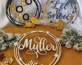 Kerstdeurkrans gepersonaliseerd in gewenste kleur ook met glitter, kerstversiering, deurkrans, deurteken familie, kerstcadeau, kerstmis