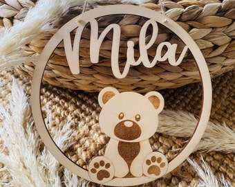 Gepersonaliseerde naambordje, deurbordje, houten bordje kinderen baby, cadeau geboorte doop verjaardag, geboortedatum, petekind kinderkamerdecoratie