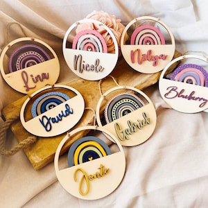 Targa con nome arcobaleno - Targhe per porte, Decorazione per bambini, Cameretta per bambini, Targa per battesimo, Targa da appendere, Nascita, Compleanno, Personalizzata