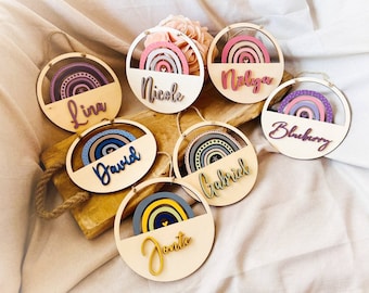 Regenboognaambord - Deurbordjes, Kinderdecoratie, Kinderkamer, Doopbord, Hangbord, Geboorte, Verjaardag, Gepersonaliseerd