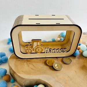 Tractor spaarpot gepersonaliseerd met naam, spaarpot, spaarpot, geldcadeau, cadeau voor geboorte, doop, verjaardag, cadeau-idee