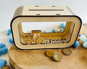 Tractor money box personalized with name, money box, piggy bank, money gift, gift for birth, baptism, birthday, gift idea