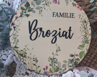 Naambordje van echt hout, gepersonaliseerd cadeau bruiloft, verloving, verhuizing, familie, deurbordje, vele kleuren mogelijk, voordeur