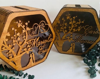 Doos voor trouwkaarten, gepersonaliseerde doos voor trouwkaarten, houten doos, trouwdecoratie, trouwversiering, gepersonaliseerde bewaardoos