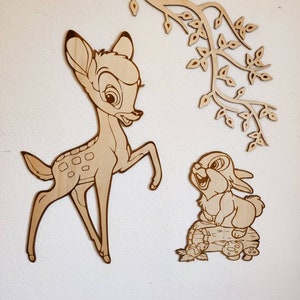 Bambi rabbit branch boho style wooden decoration for the nursery baby with name personalized name tag gift birthday child