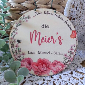 Name sign made of real wood, personalized gift wedding, engagement, move-in, family, door sign, many colors possible, front door