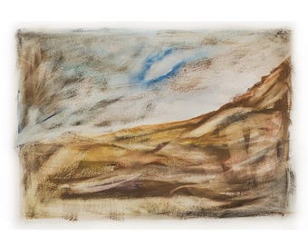 抽象的な山の水彩画：温かみのあるニュートラルな風景画 - Etsy 日本