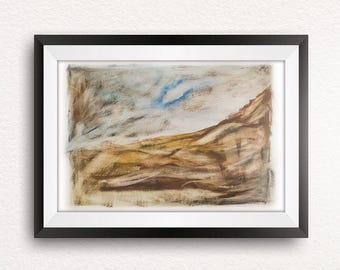 抽象的な山の水彩画：温かみのあるニュートラルな風景画 - Etsy 日本