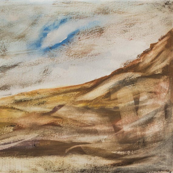 抽象的な水彩画 自然風景 抽象的な山の水彩画：温かみのあるニュートラルな風景画 - Etsy 日本