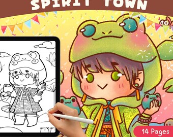 Procreate Kleurplaten Set 3 – Kawaii chibi-personages met Japanse patronen | Mindfulnesskunst
