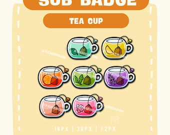 Tea Twitch Sub Badges & Emotes | Hand Drawn Kawaii Icons - Digital Download