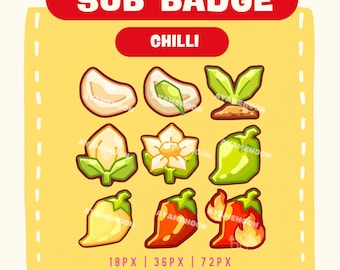 Kawaii Chilli Pepper Twitch Sub Badges | 9 Tier Spicy Sub Badges for VTubers