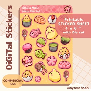 Sakura Sticker Sheet | Digital stickers | Printable sticker sheet | Japanese items | Japanese dessert | Sticker sheet kawaii