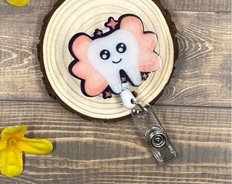 Cute Rhinestone Tooth With Angel Wings Badge Holder – Retractable ID Card Reel For Nurses, Medical Staff & Office Use