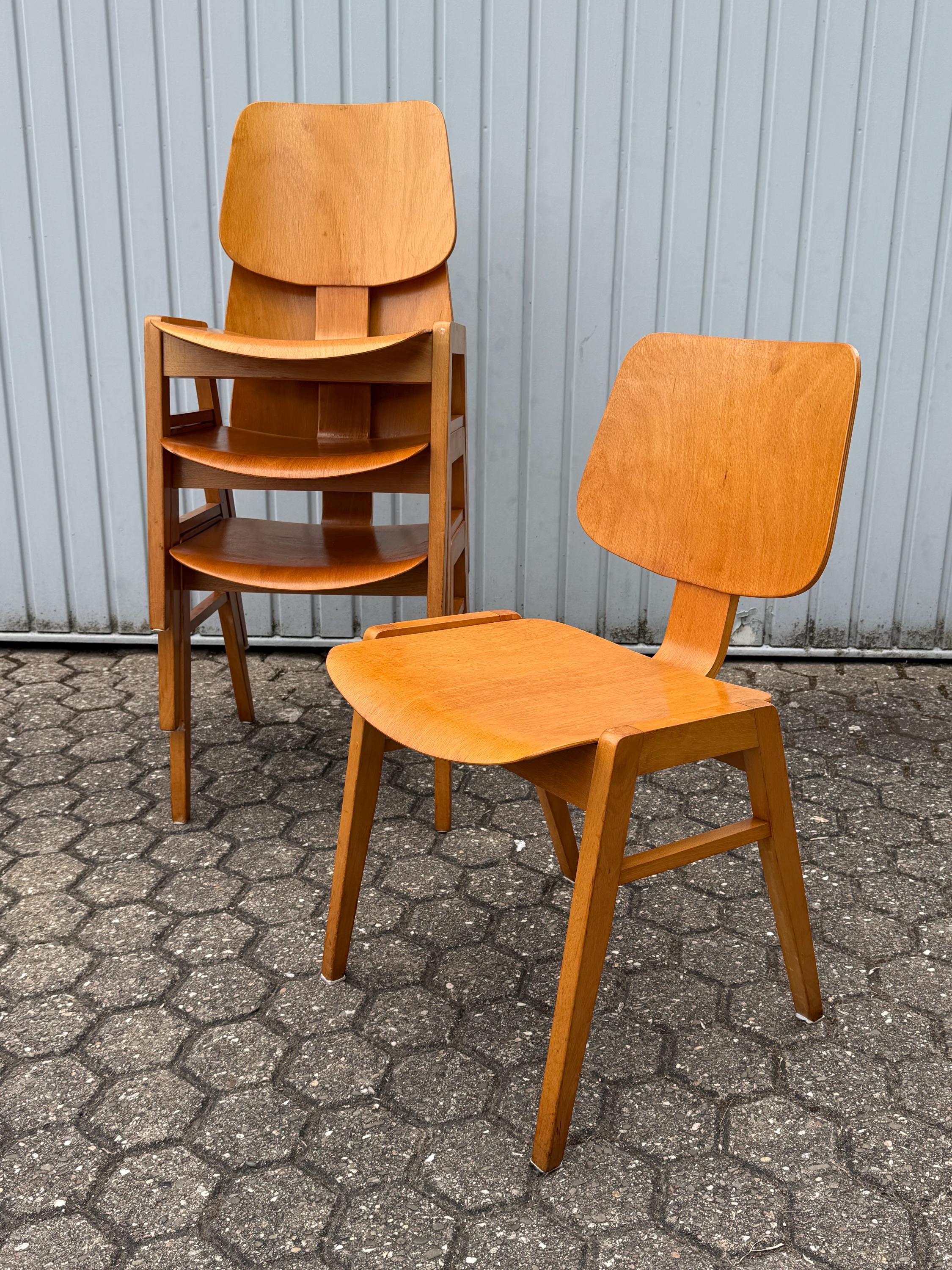 Vintage Mid-century Wooden Chair From a Former Church | Stacking