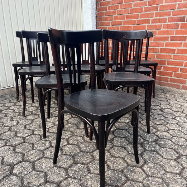 Stuhl Sessel Bistro Café Büro Stuhl gebogenes Holz Stil Thonet Baumann Vintage 80er Jahre französisches Bistro Bugholz Sessel 70er #015