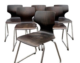 Originale Flötotto Stapelstühle 1980er – Vintage Pagholz Stuhl, Metallbeine, Retro Design Klassiker #143