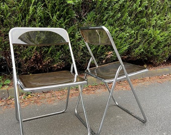 Vintage klapstoel uit de jaren 70 – Transparant plexiglas & chroom – in de stijl van de “Plia” van Castelli – Mid Century Modern #100
