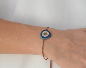 Pulsera ajustable de plata de ley con ojo turco, pulsera de la suerte, regalo para el Día de la Madre, amuleto de ojo turco, ojo turco de plata de ley hecho a mano, en oferta.
