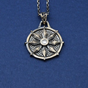 Sterling Silver Ancient Compass Necklace: Navigate Through Time in Style - Handcrafted Statement Piece, Oxidized Silver Necklace, Gift Her