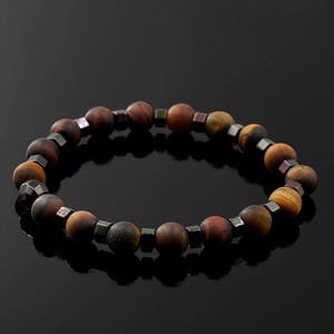 Handmade Unisex Tiger's Eye Stone Bracelet, Mens Certified Tigers Eye Bracelet, Natural Stone Gift Bracelet, Tiger Eye Stretch Bracelet