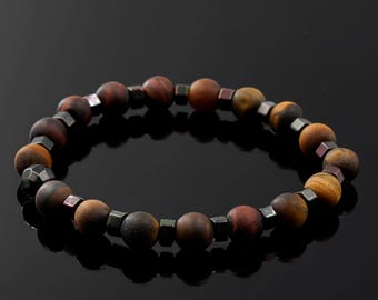 Handmade Tiger's Eye Stone Bracelet: Unisex Stretch Bracelet