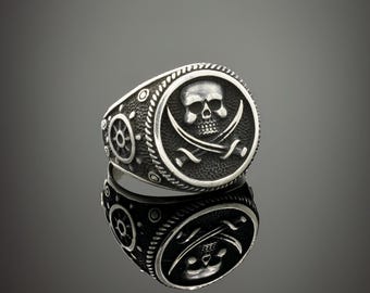 Handmade Sterling Silver Skull Ring: Gothic Pirate Jewelry