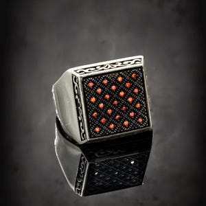 Handgefertigter Luxus Herren Silberring mit Zirkonstein in Orange, Sterling Silber Ring für Männer, Luxusring für Männer, Geschenk für ihn, Ring für Männer