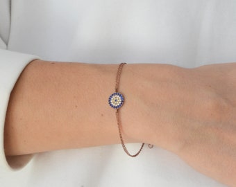 Pulsera minimalista de plata de ley 925 quilates con diseño de ojo malvado, regalo para el Día de la Madre, regalo para ella, pulsera de la suerte con diseño de ojo malvado, amuleto para el mal de ojo, regalo para novia, oferta.