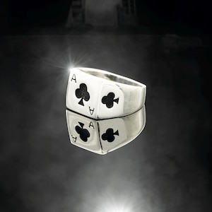 Handgemaakte zilveren gokring, unieke statement sieraden voor mannen, geluksring, nieuwjaarscadeaus, sterlingzilveren ring, vakantiesieraden, uitverkoop