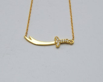 White Stone Zulfiqar Sword Women's Necklace, Handcrafted Sterling Silver, Elegant Islamic Jewelry, Imam Ali Sword Shia Gift, Minimalist Gift