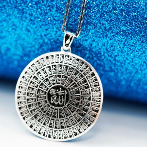 Handmade Sterling Silver Unisex Necklace with 99 Names of Allah – Islamic Gift Jewelry, Sterling Silver Muslim Necklace, Allah Necklace