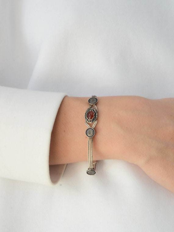Handmade Vintage Silver Unisex Bracelet With Red Zircon Handmade Vintage Silver Unisex Bracelet With Red Zircon