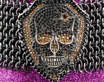 Luxury Skull Bracelet with Bullet Hole and Diamond, Custom Skull Armor Bracelet for Men & Women, Handmade Gothic Jewelry, Luxury Jewelry
