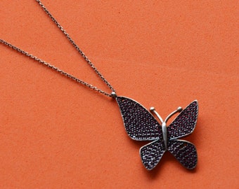 Pink Stones Butterfly Cute Necklace, Pink Necklace, Birthday Gift for Her, Butterfly Necklace in Sterling Silver, Bohemian Jewelry, Unique