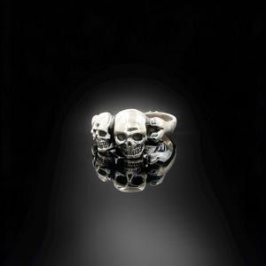 Handmade Double Skull Silver Ring: Gothic Punk Adjustable Jewelry