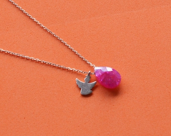 Collar minimalista de plata de ley 925 quilates, bonito collar de mujer con piedra rosa, joyería de verano, regalo para hija, collar rosa, regalo perfecto para ella.