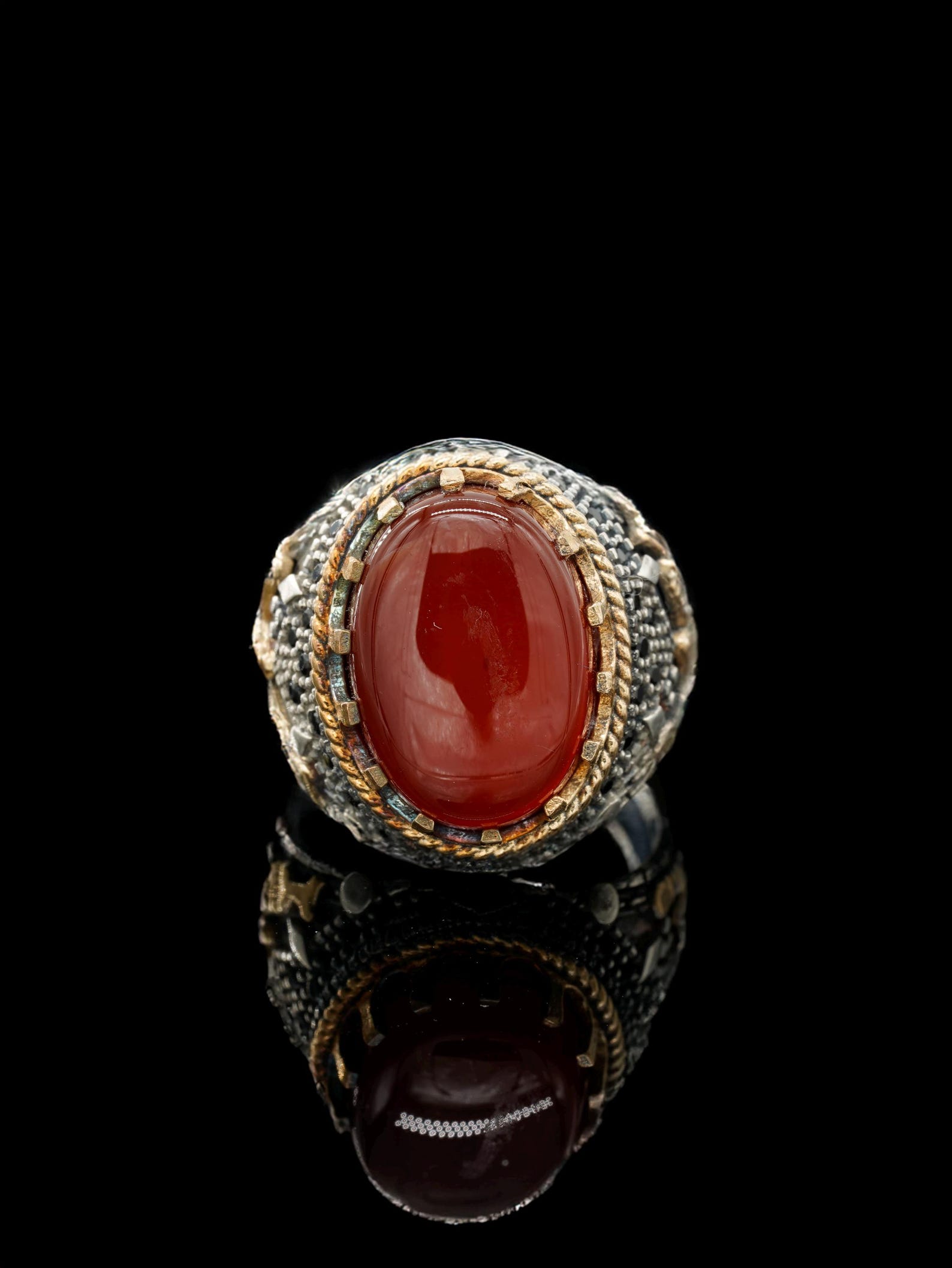 Ahad Rind Rind Luxury Handmade Sterling Silver Men's Ring With Red Yemeni Aqeeq Agate ...