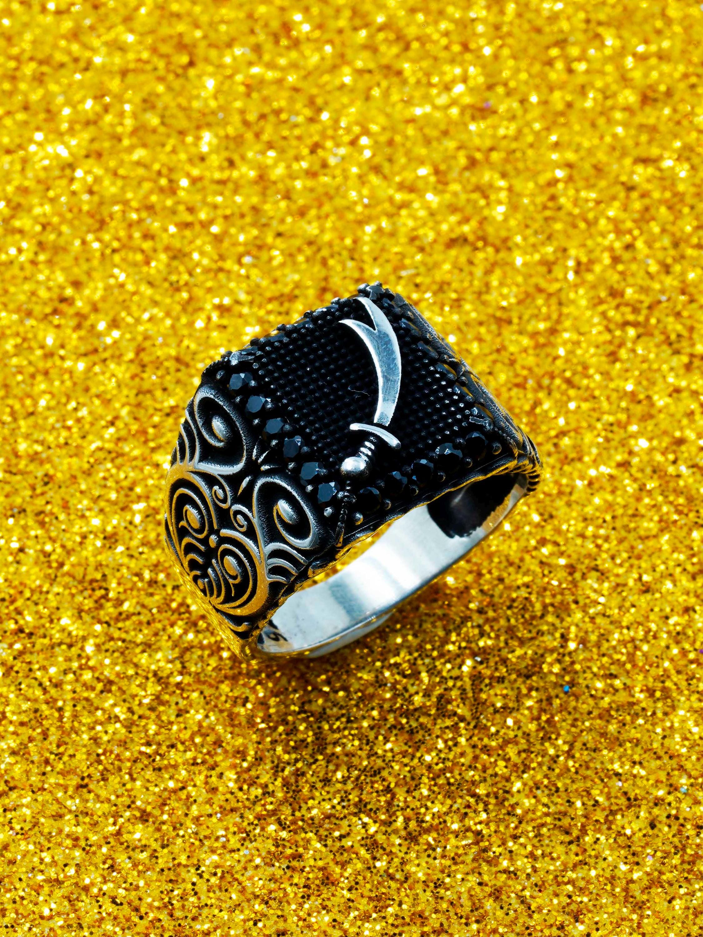Handmade Sterling Silver Zulfiqar Sword Ring With Black Zircon - Etsy