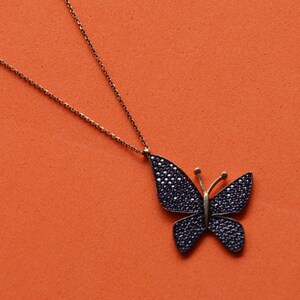 Handmade Purple Stones Butterfly Necklace, Butterfly Cute Pendant, Animal Necklace, Gift for Women, Gift for Daughter, Sterling Silver Gift