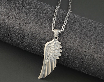 Collar de ala de ángel, colgante de plata para hombre, colgante de nombre, joyería personalizada, collar minimalista, collar personalizado, collar de corazón, regalo