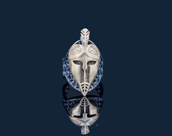 Handgefertigter Spartan Krieger Helm Ring, Silber Gladiator Ring, Unisex Einstellbarer Antike griechischer Rüstungsschmuck, Statement Ring