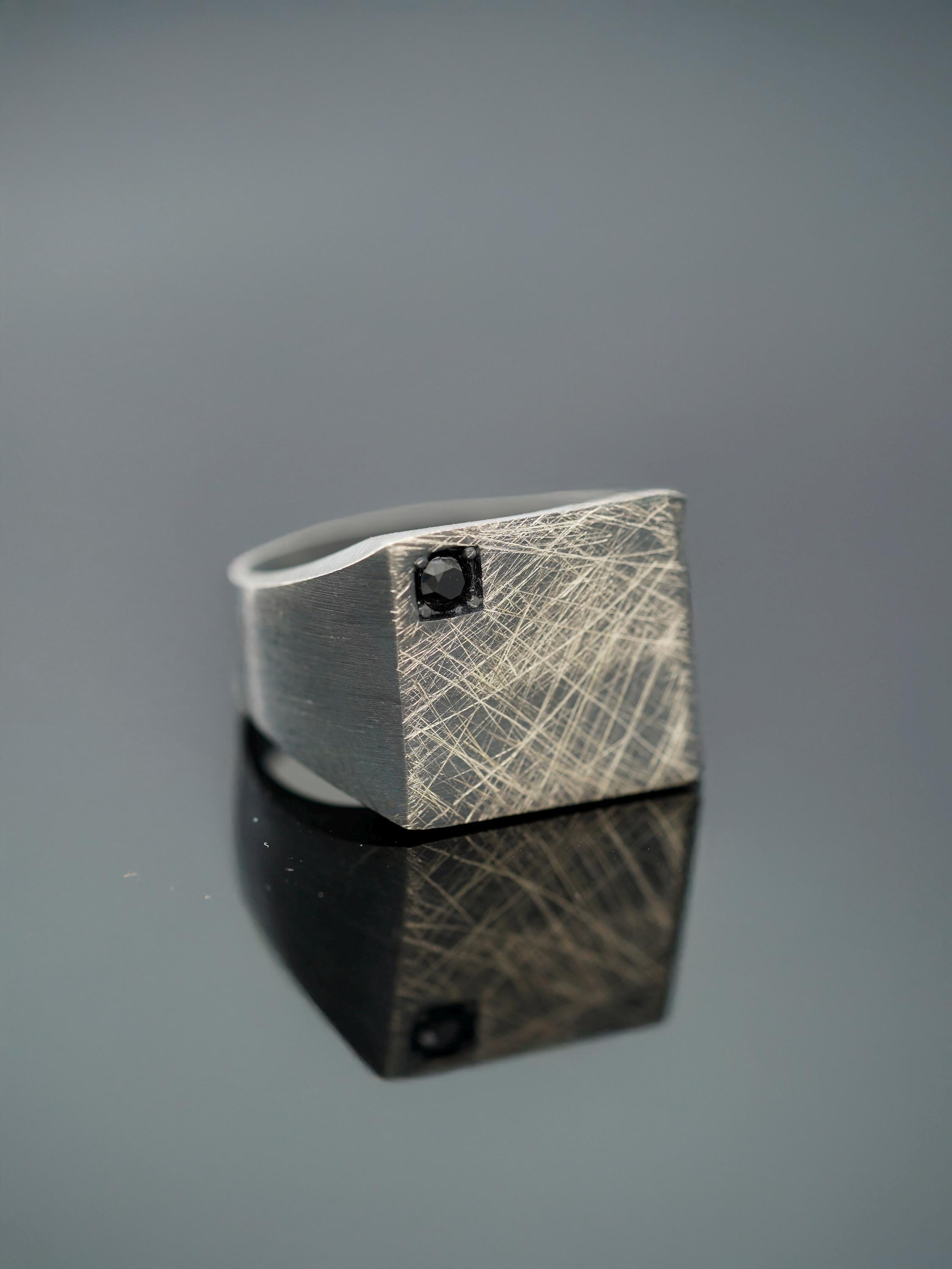 Oxidized Sterling Silver Men's Ring: Black Stone Vintage Statement