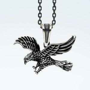 Handmade Unisex Sterling Silver Eagle Necklace, American Winged Eagle Handmade Necklace, Silver Animal Gift, Eagle Unisex Jewelry, Gift Him